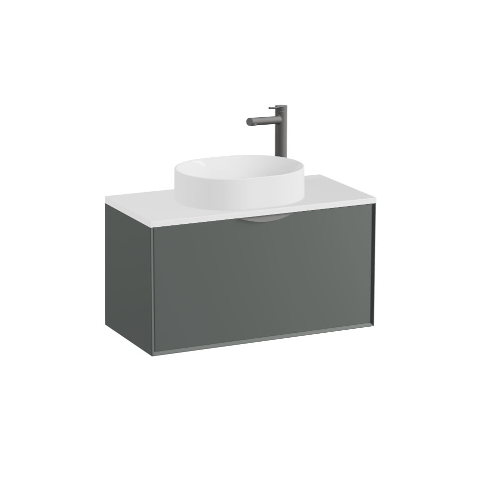 Vado Safari Smooth 800mm Charcoal Grey Wall Hung Vanity Unit & Gloss White Worktop